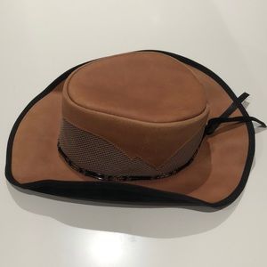 Brown and Black Leather Cowboy Hat